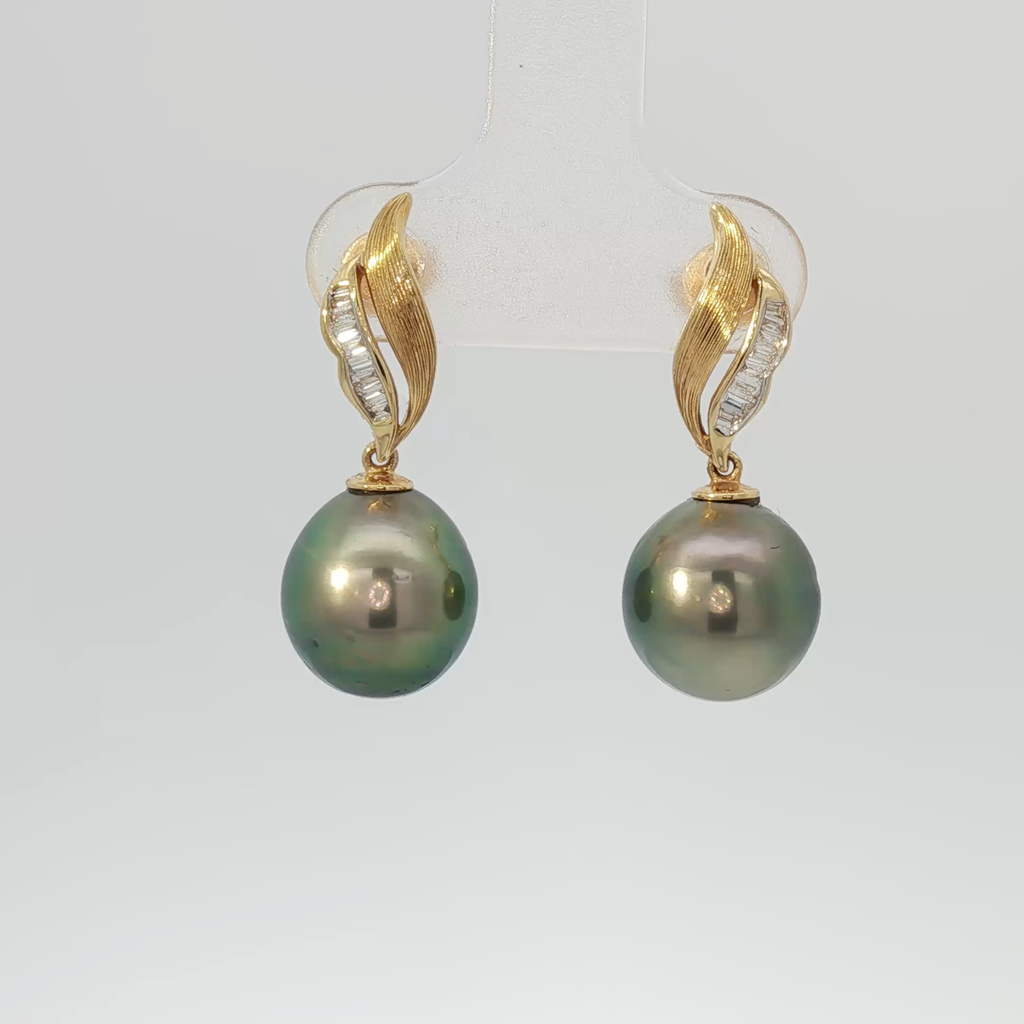 Tahitian Pearl Leaf Drop Earrings