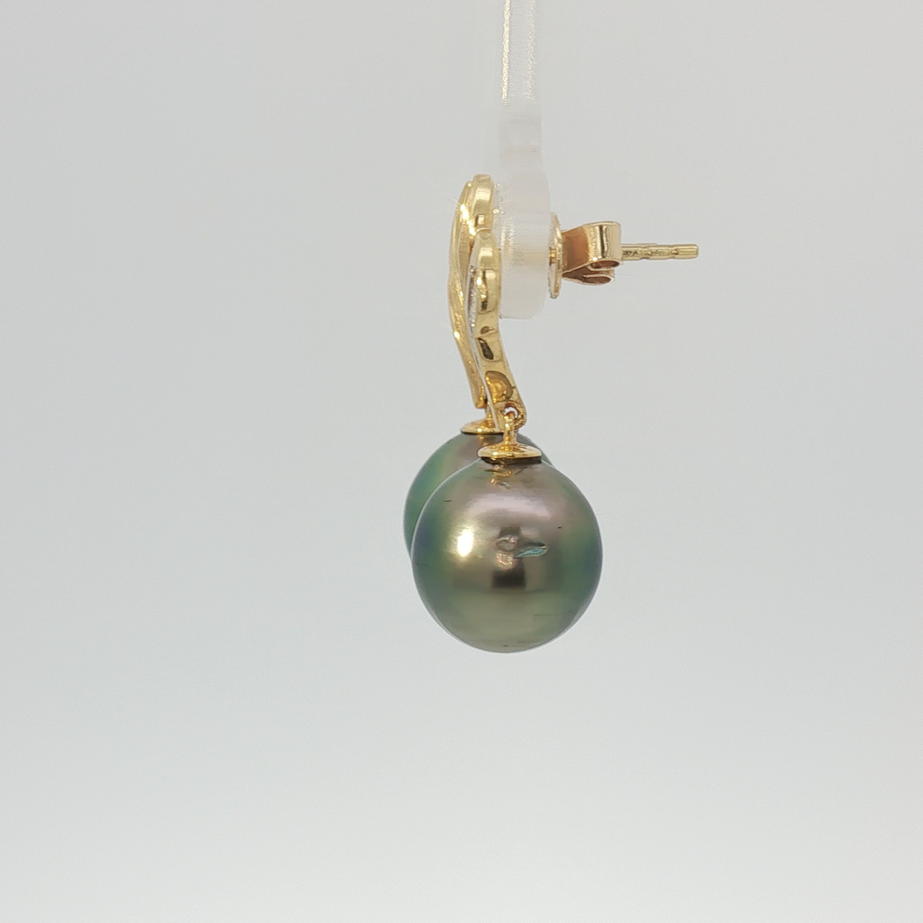 Tahitian Pearl Leaf Drop Earrings