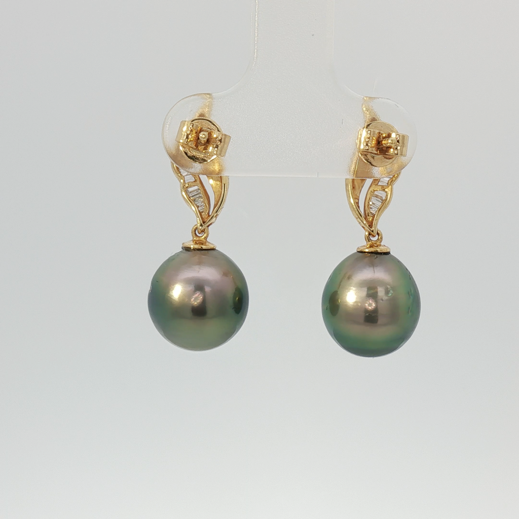 Tahitian Pearl Leaf Drop Earrings