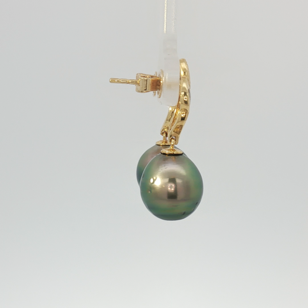 Tahitian Pearl Leaf Drop Earrings