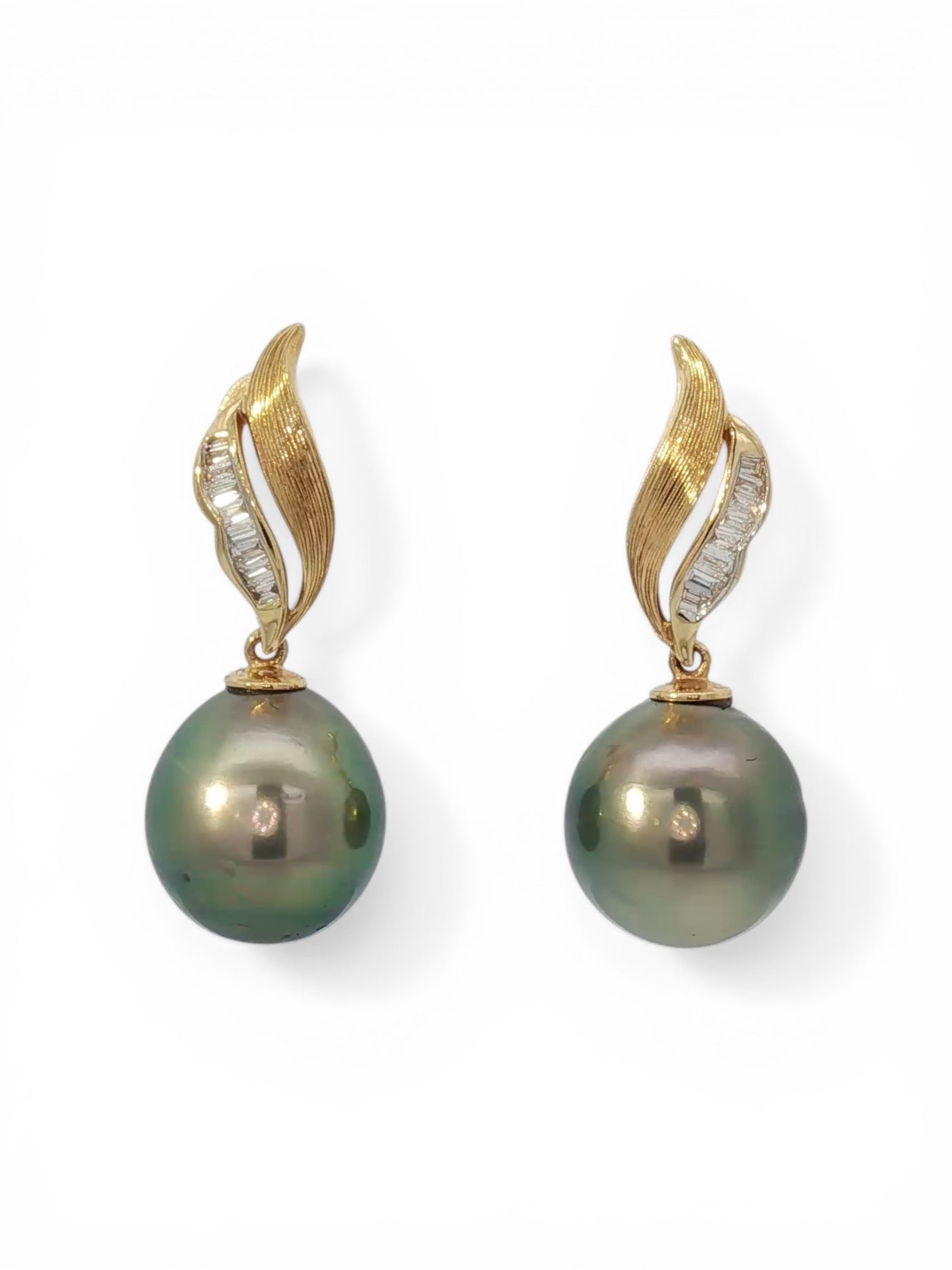 Tahitian Pearl Leaf Drop Earrings