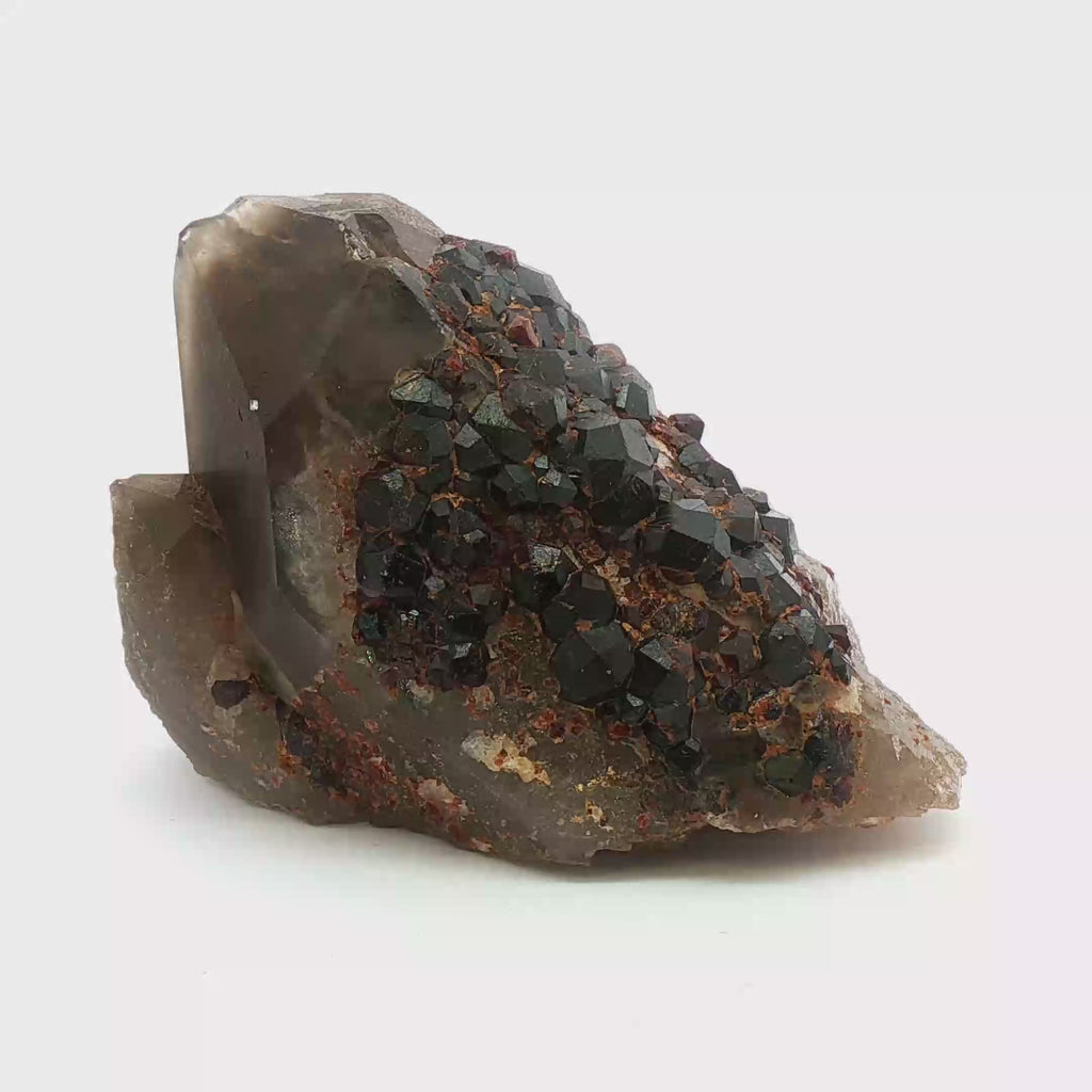 Garnet on smoky quartz